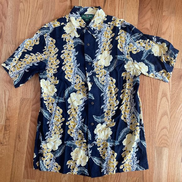 David Taylor Other - David Taylor Hawaiian Floral Shirt Button Up Men's Small Short Sleeve Blue Gold